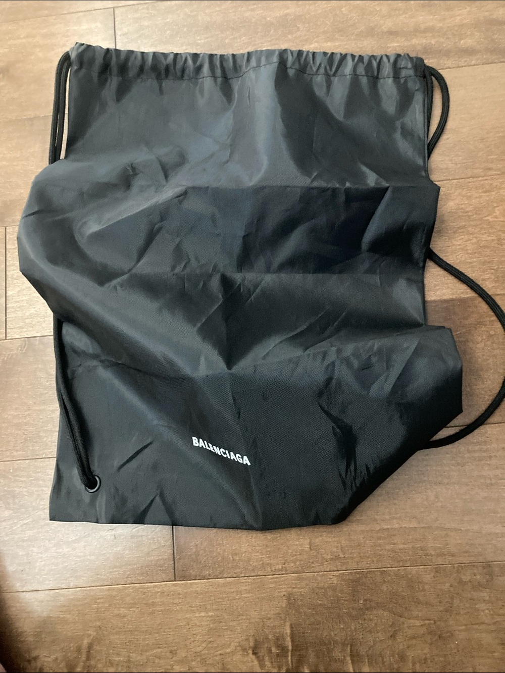 Balenciaga Black Nylon Drawstring Backpack with White Logo